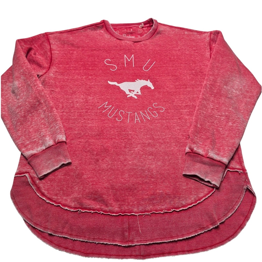 Pressbox SMU Mustangs Red Acid Wash Poncho Crew Sweatshirt Large 65W10